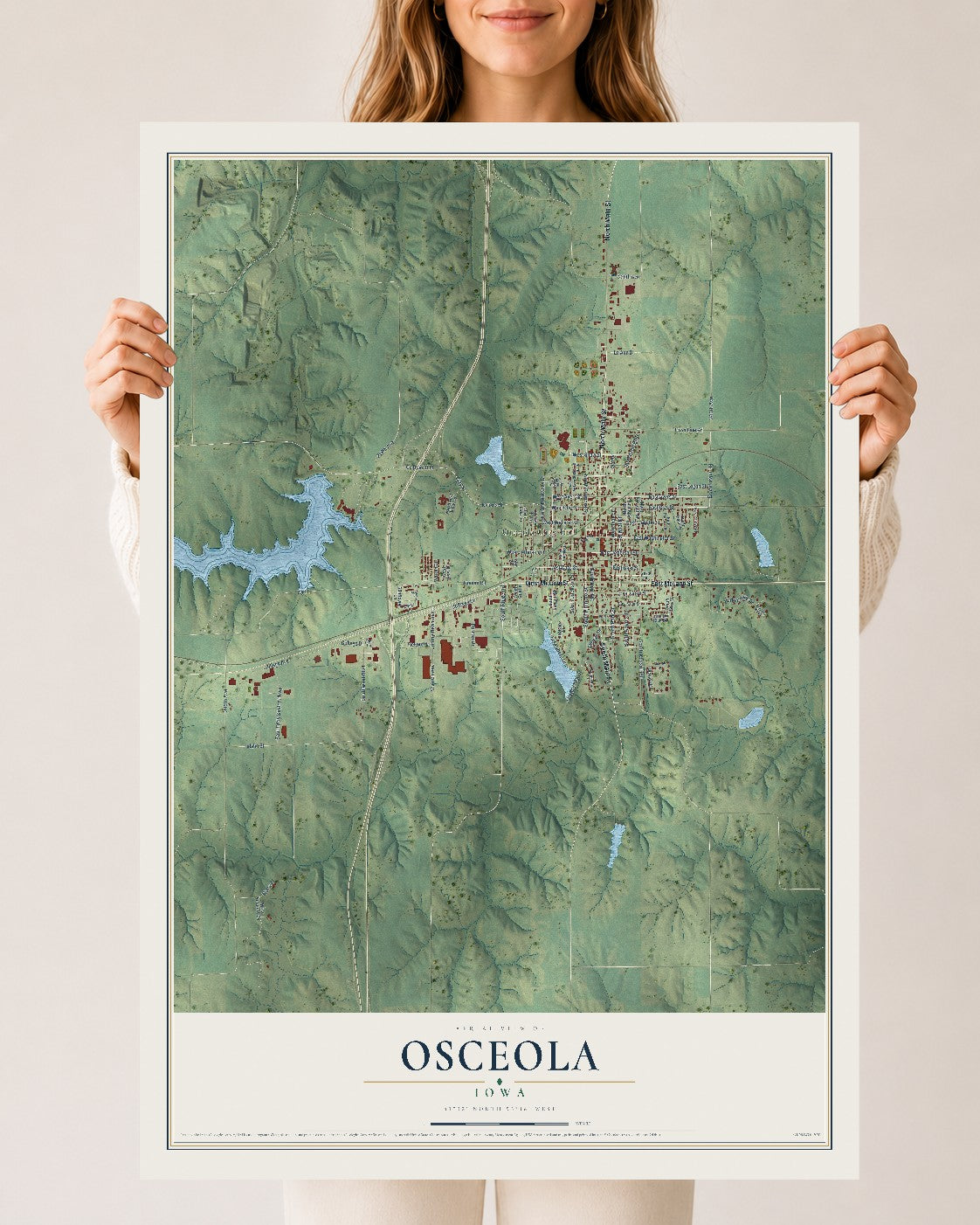 Map of Osceola, Iowa, 24 x 36 inch unframed archival matte print