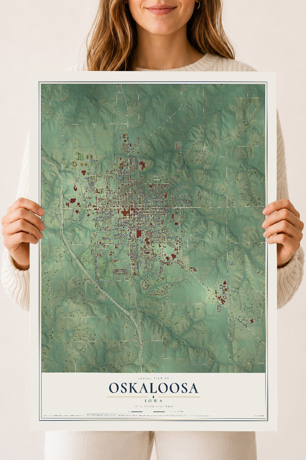 Map of Oskaloosa, Iowa, 18 x 24 inch unframed archival matte print