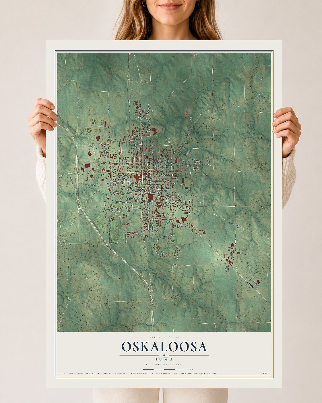 Map of Oskaloosa, Iowa, 24 x 36 inch unframed archival matte print
