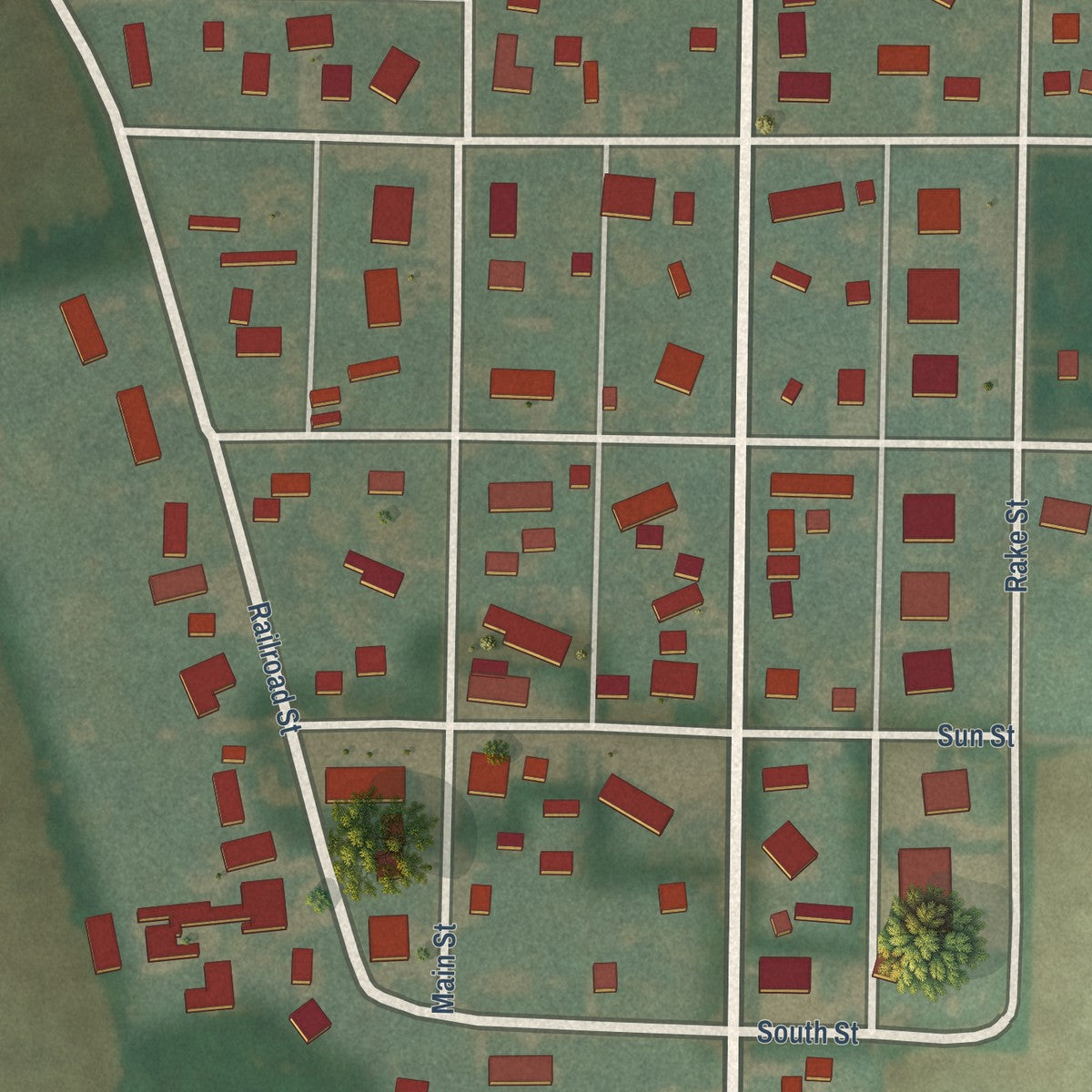 Close-up of the map of Otho, Iowa print showing street and building detail