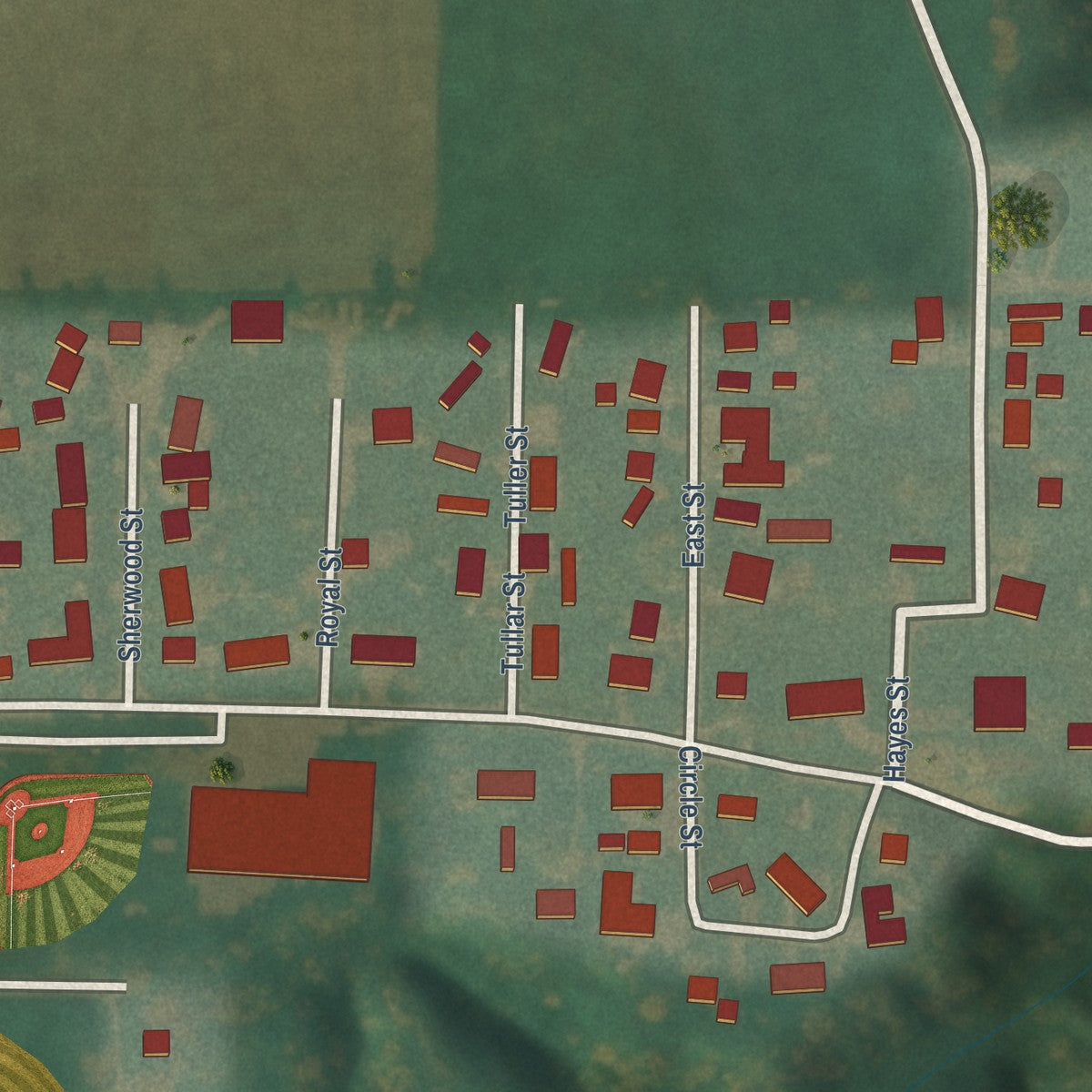 Second close-up of the map of Otho, Iowa print showing more streets and buildings