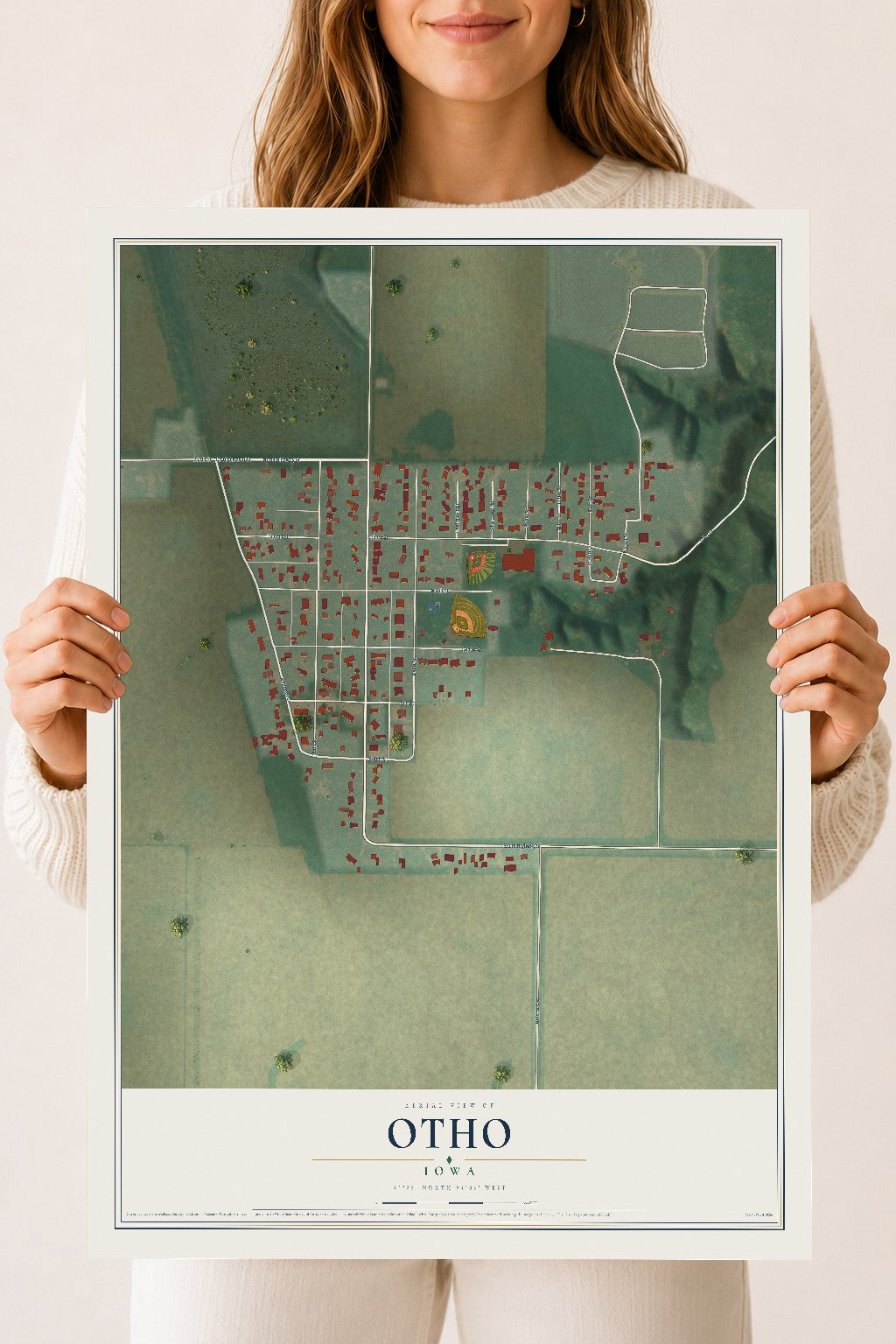 Map of Otho, Iowa, 18 x 24 inch unframed archival matte print
