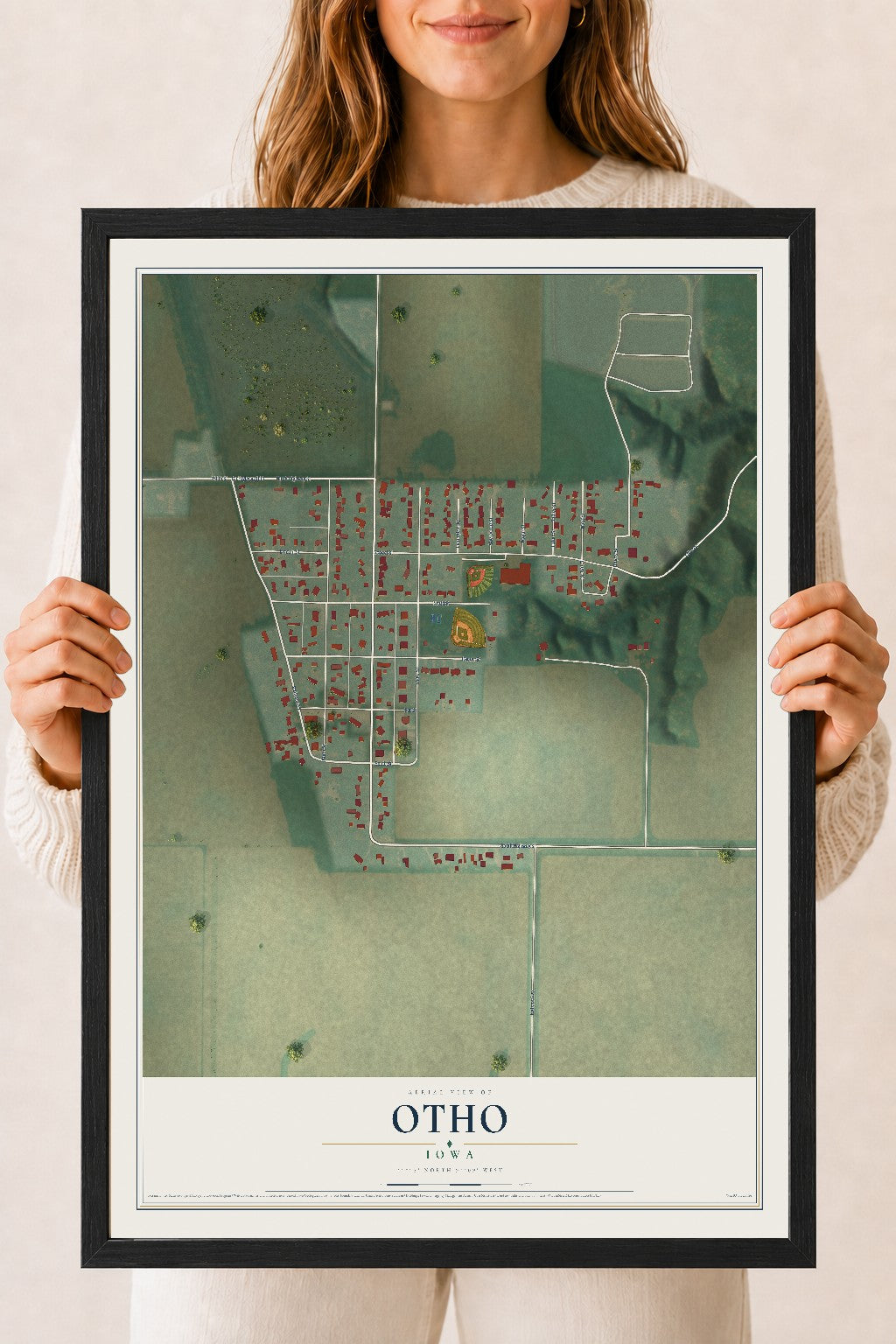 Map of Otho, Iowa, 18 x 24 inch print in a black wood frame