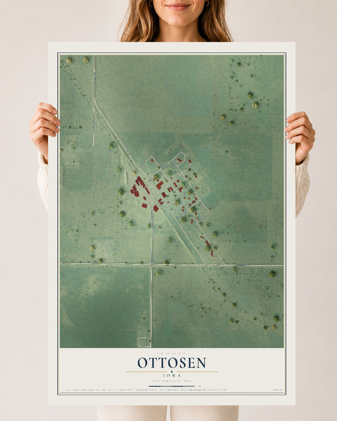 Map of Ottosen, Iowa, 24 x 36 inch unframed archival matte print