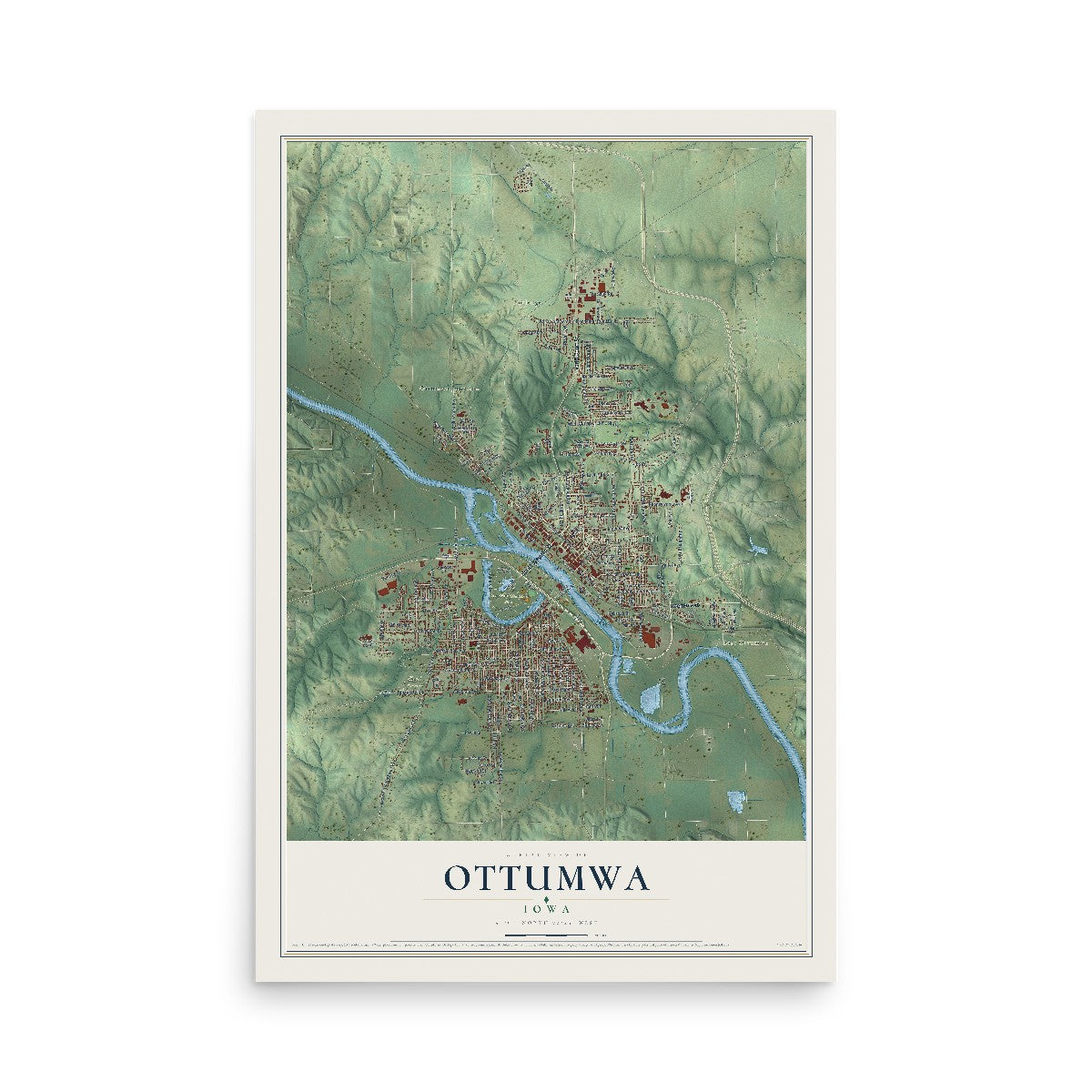 Map of Ottumwa, Iowa, 12 x 18 inch unframed archival matte print