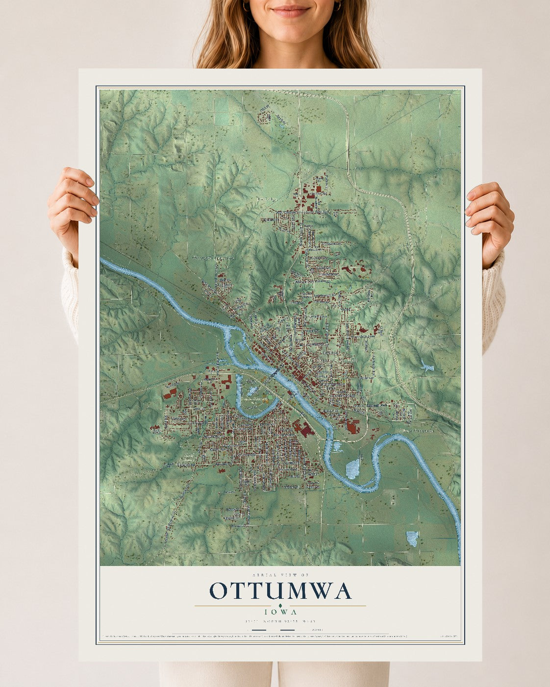 Map of Ottumwa, Iowa, 24 x 36 inch unframed archival matte print
