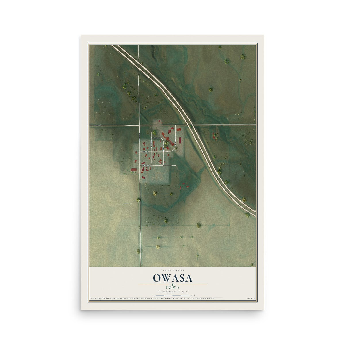 Map of Owasa, Iowa, 12 x 18 inch unframed archival matte print
