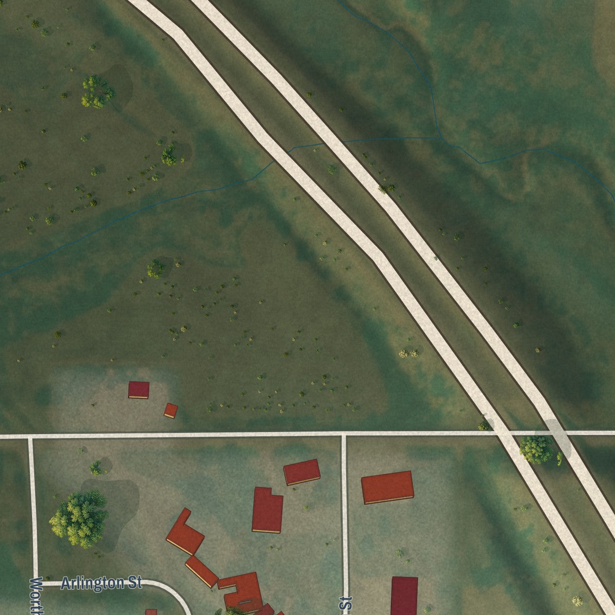 Close-up of the map of Owasa, Iowa print showing street and building detail
