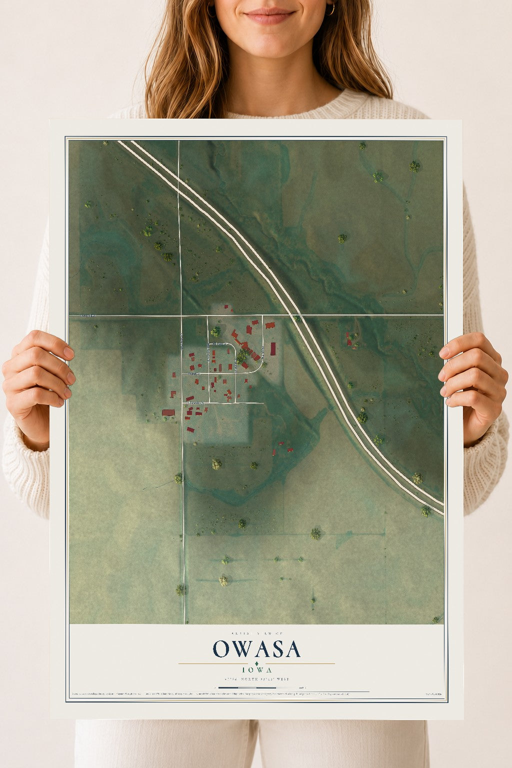 Map of Owasa, Iowa, 18 x 24 inch unframed archival matte print