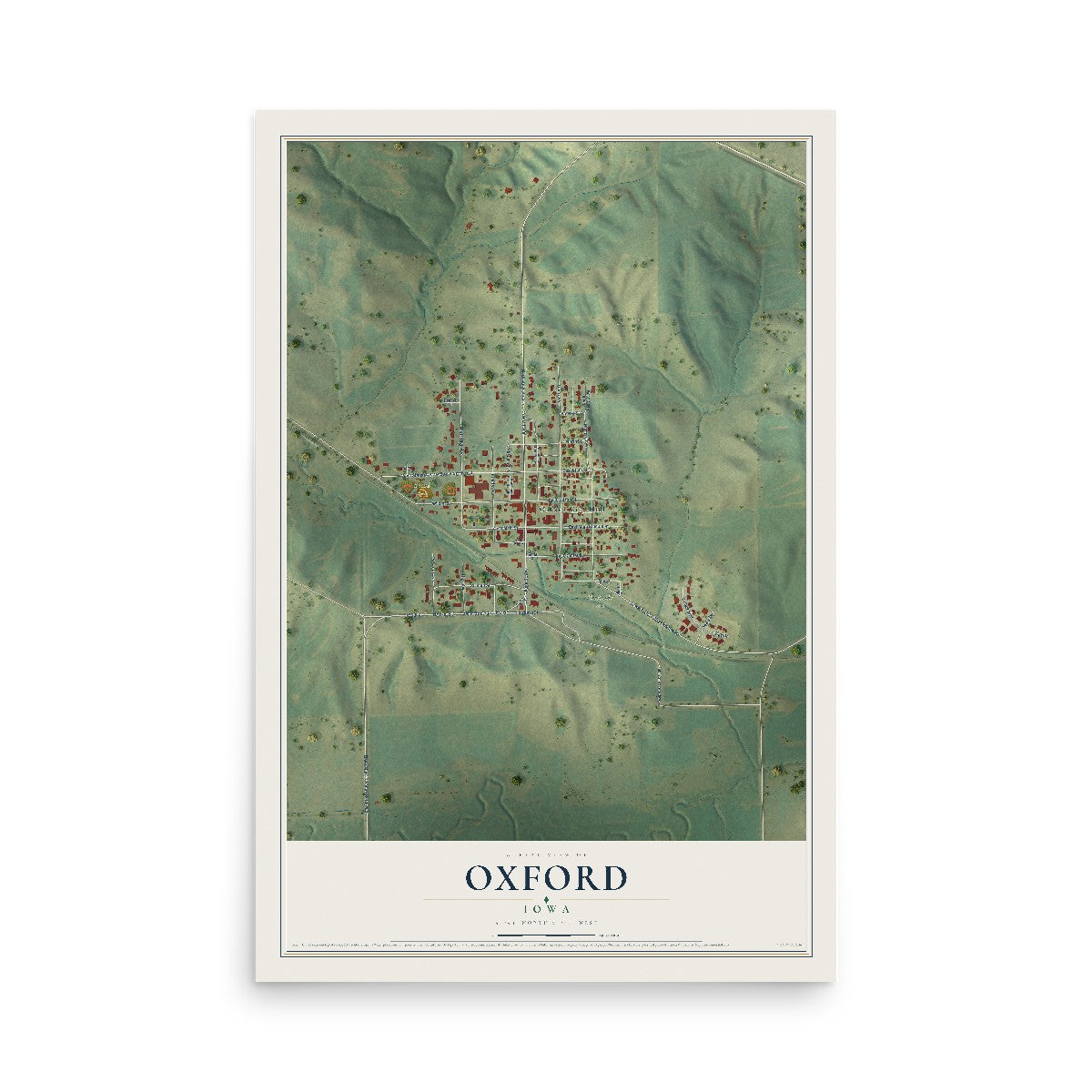 Map of Oxford, Iowa, 12 x 18 inch unframed archival matte print