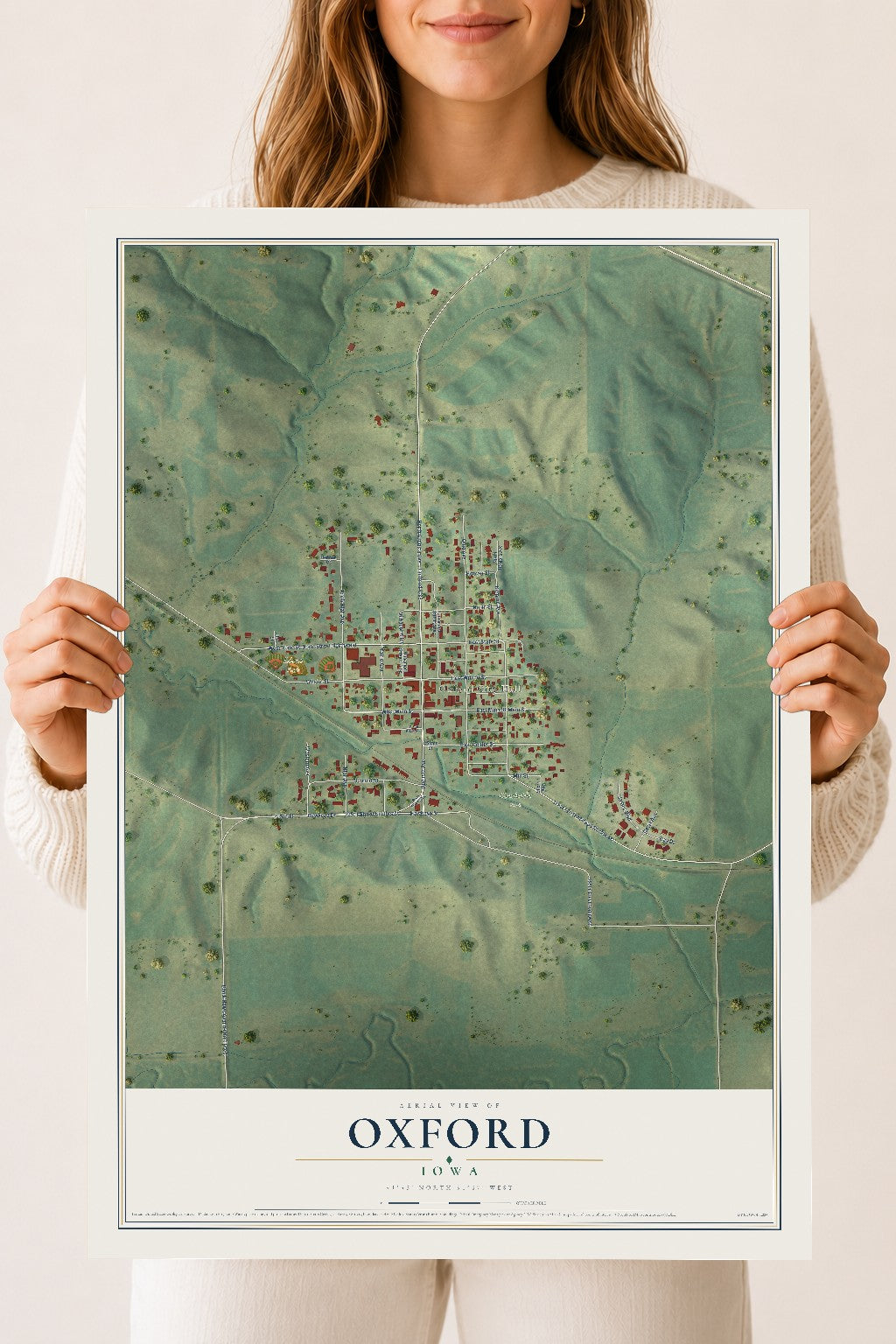 Map of Oxford, Iowa, 18 x 24 inch unframed archival matte print