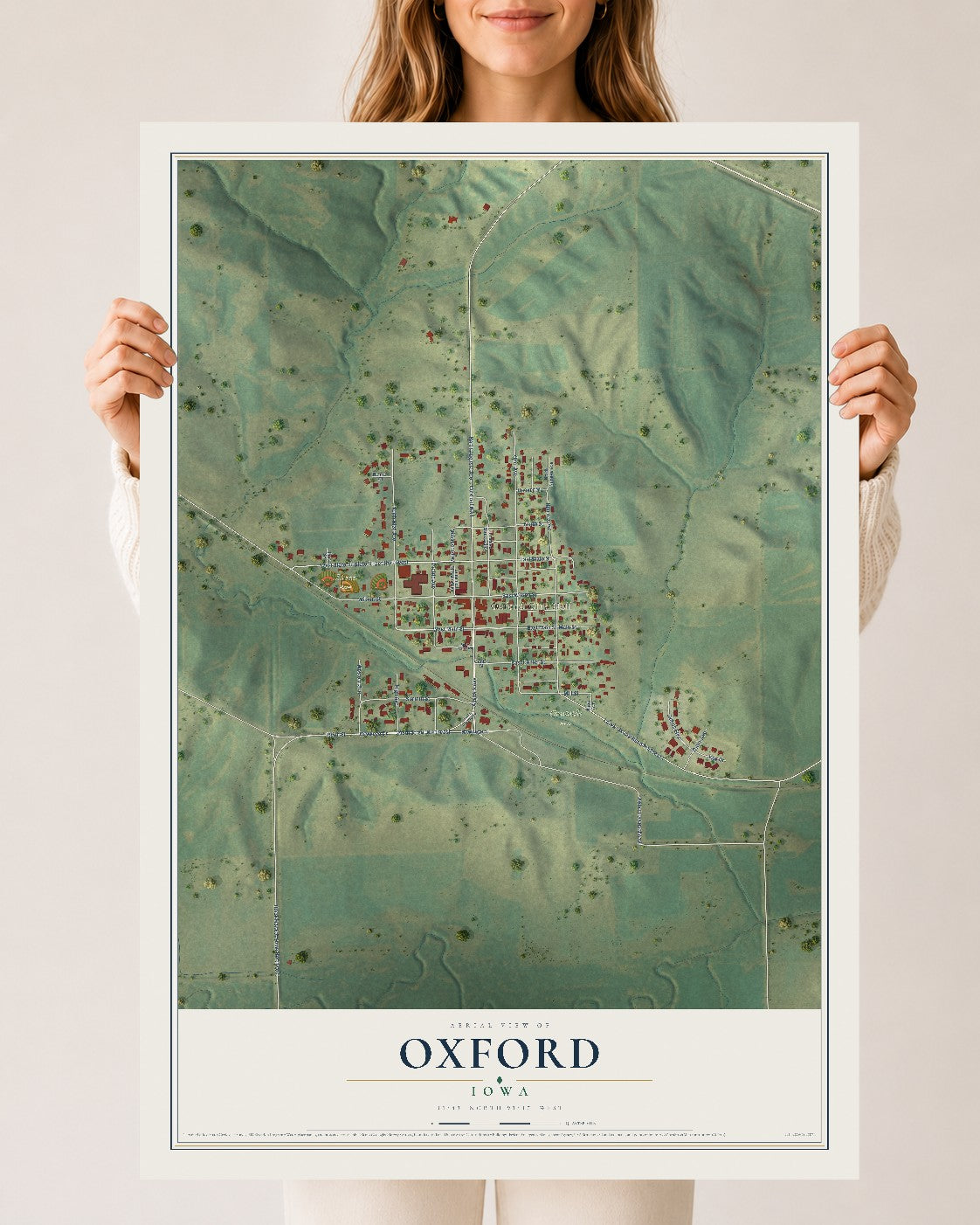Map of Oxford, Iowa, 24 x 36 inch unframed archival matte print