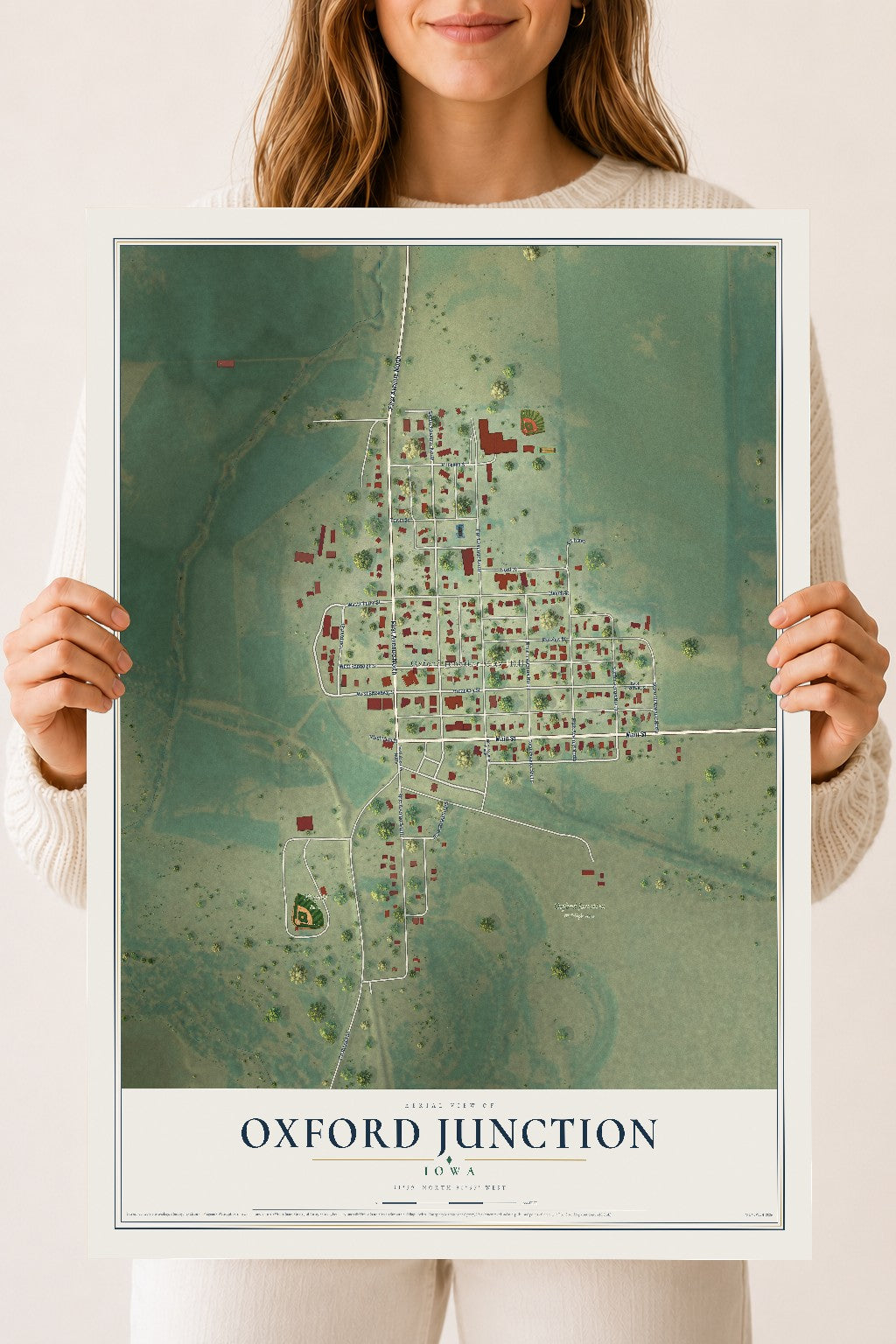 Map of Oxford Junction, Iowa, 18 x 24 inch unframed archival matte print