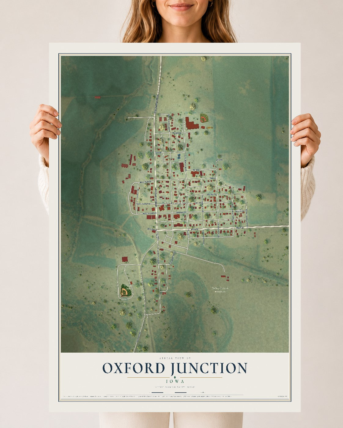 Map of Oxford Junction, Iowa, 24 x 36 inch unframed archival matte print