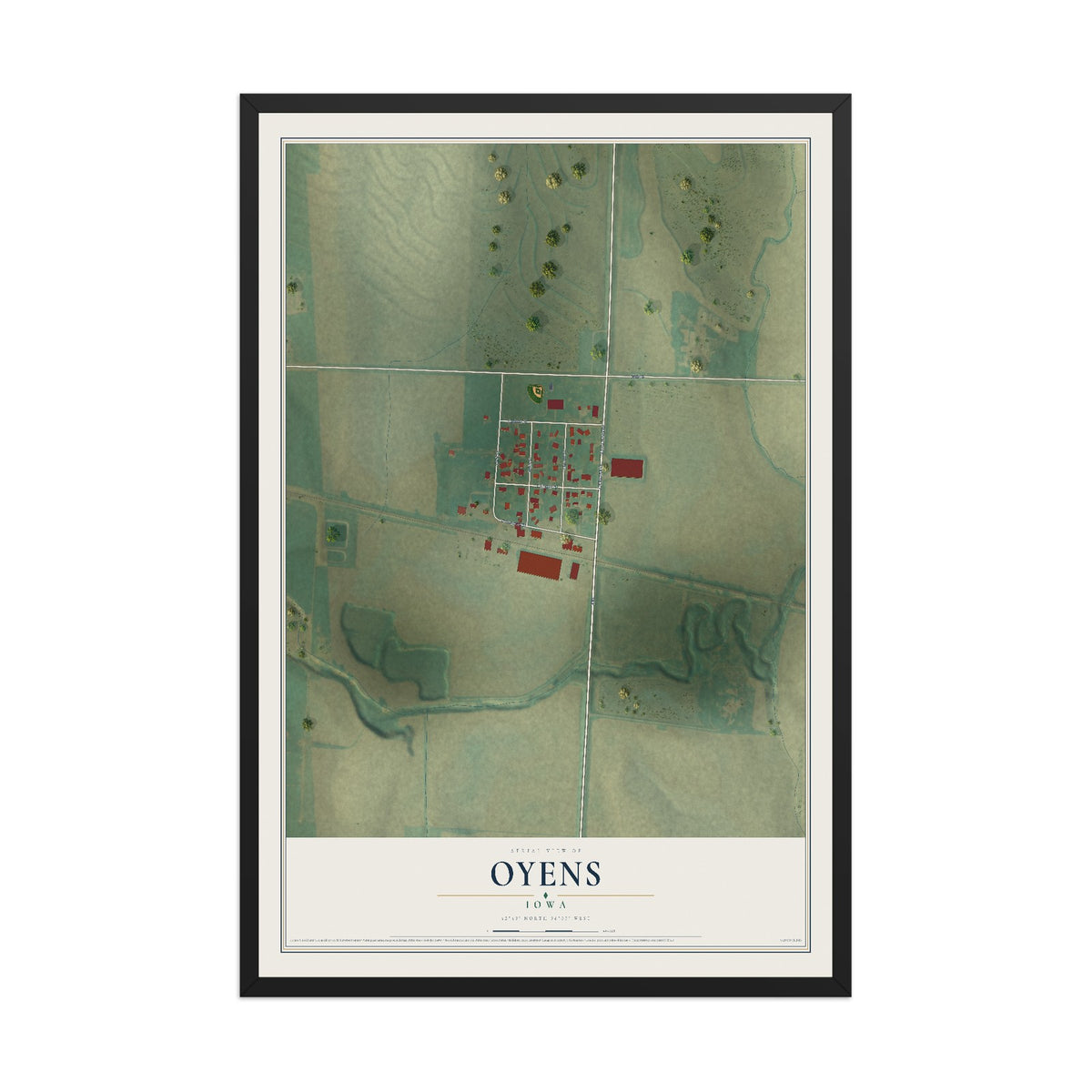 Map of Oyens, Iowa, 12 x 18 inch print in a black wood frame