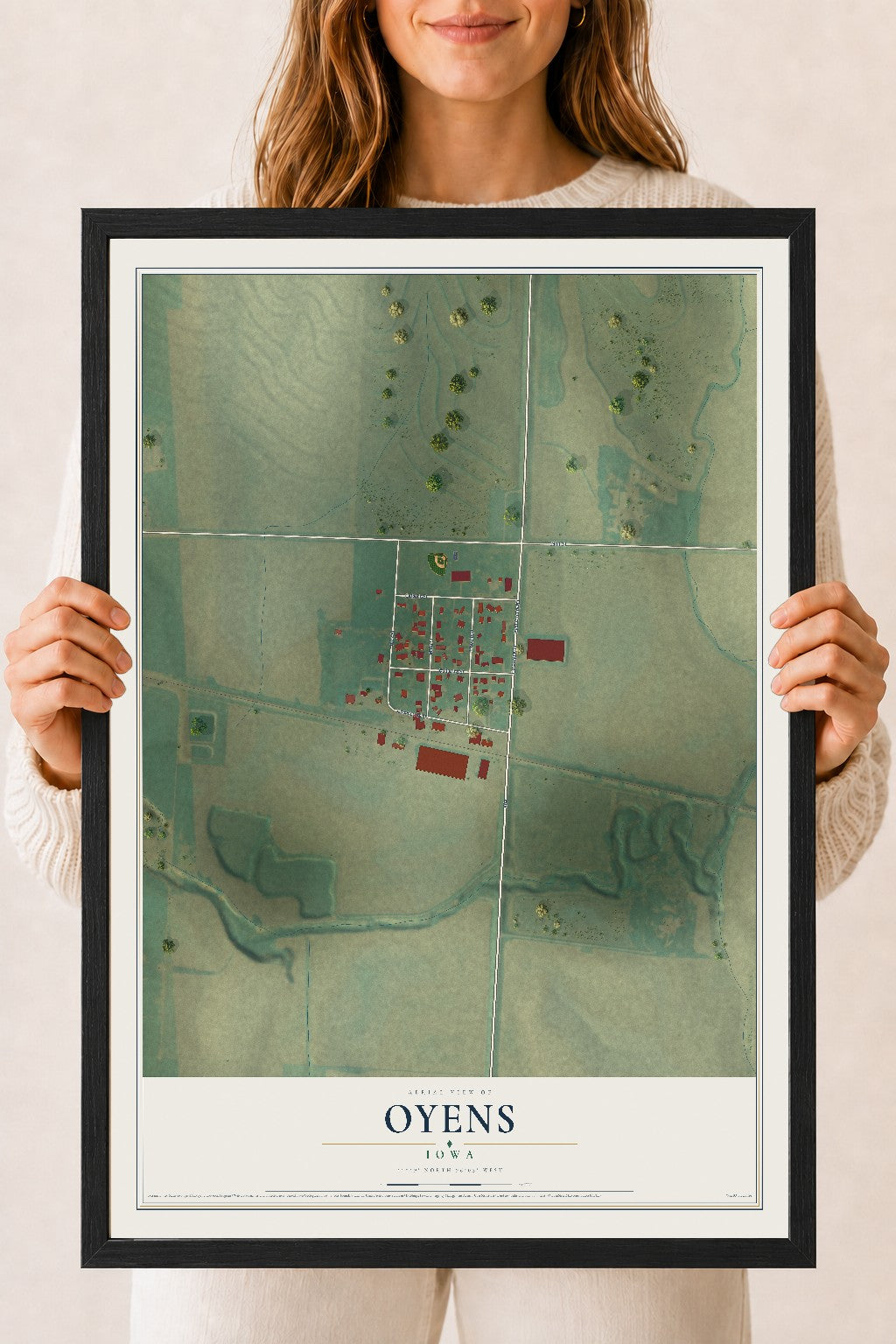 Map of Oyens, Iowa, 18 x 24 inch print in a black wood frame