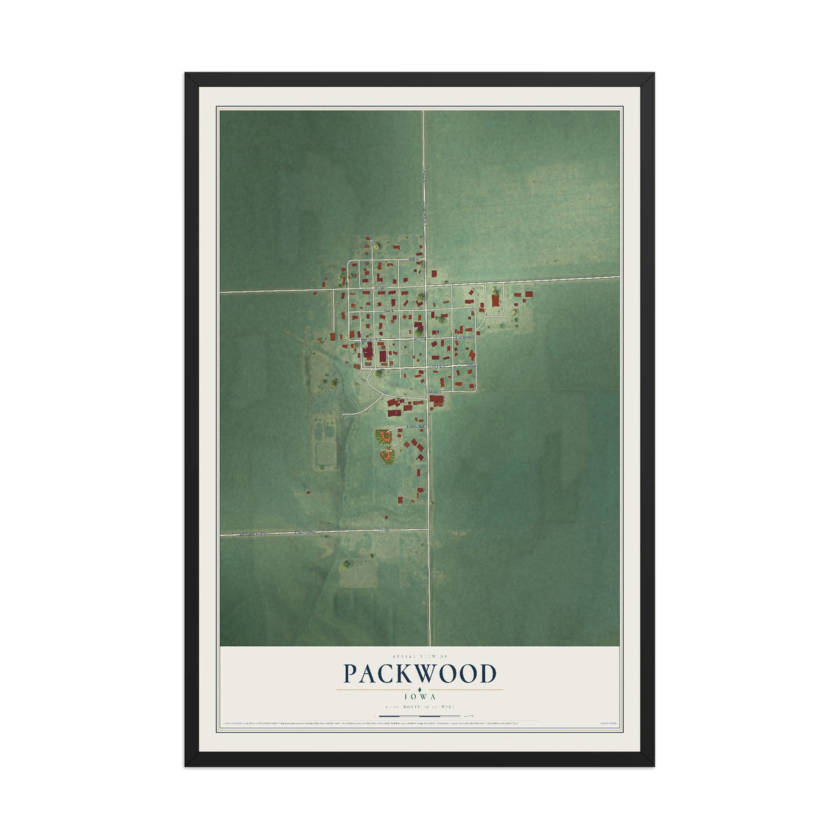 Map of Packwood, Iowa, 12 x 18 inch print in a black wood frame