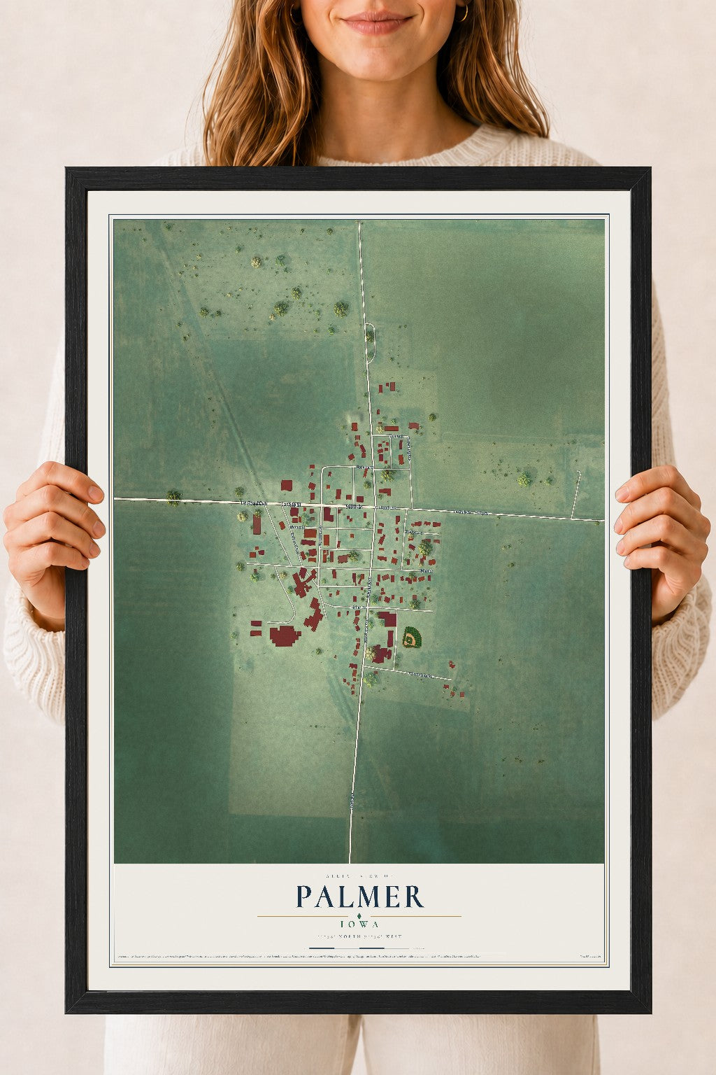 Map of Palmer, Iowa, 18 x 24 inch print in a black wood frame
