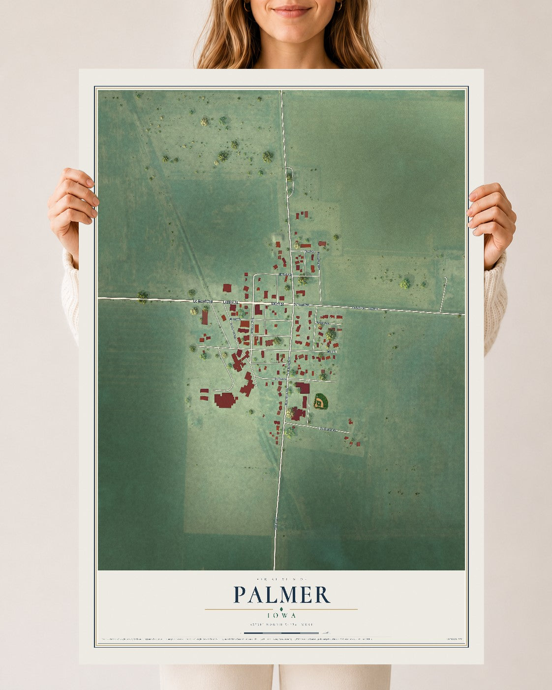 Map of Palmer, Iowa, 24 x 36 inch unframed archival matte print