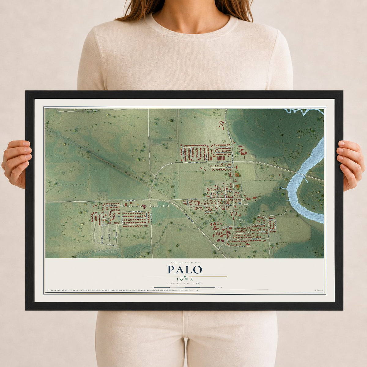 Map of Palo, Iowa, 12 x 18 inch print in a black wood frame