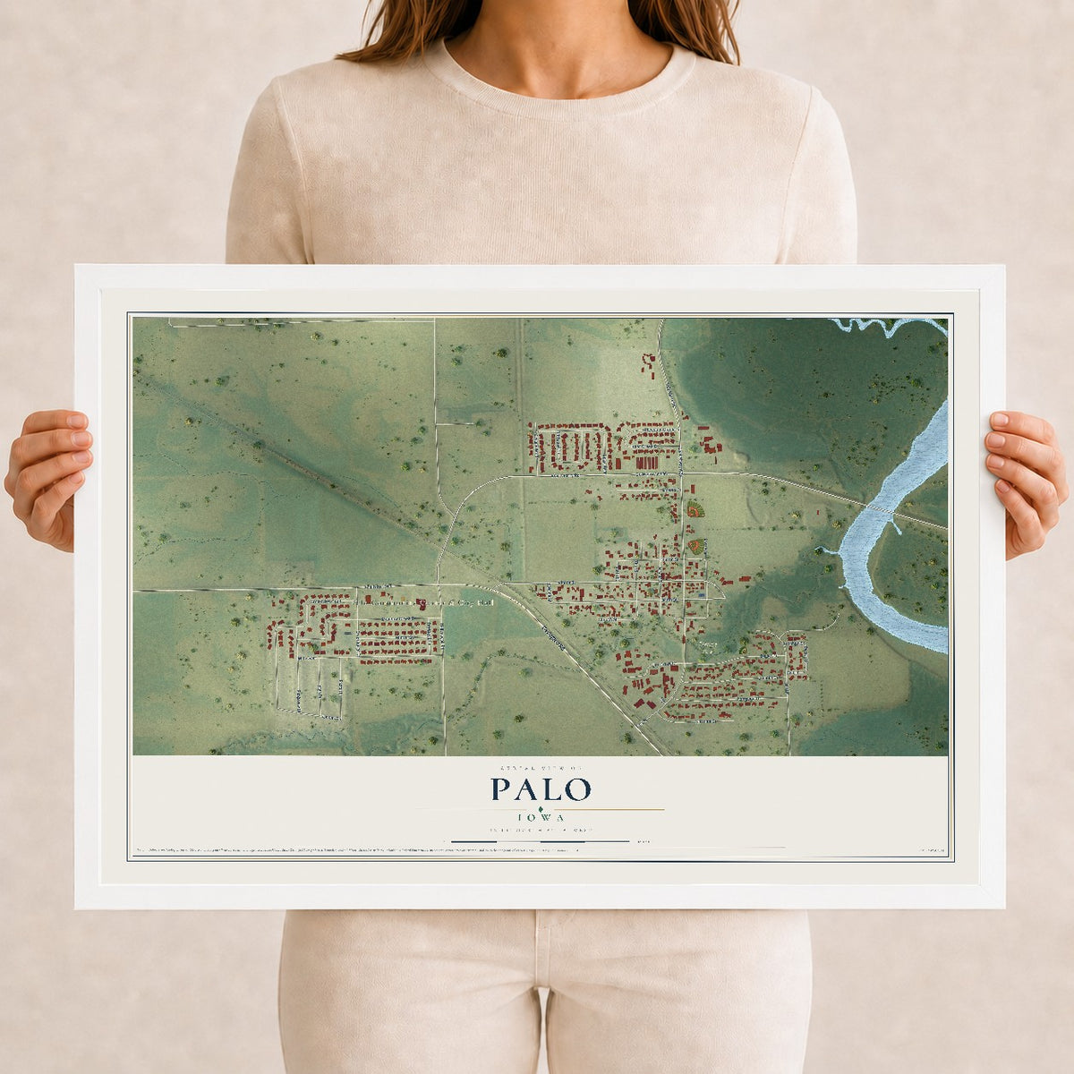 Map of Palo, Iowa, 12 x 18 inch print in a white wood frame