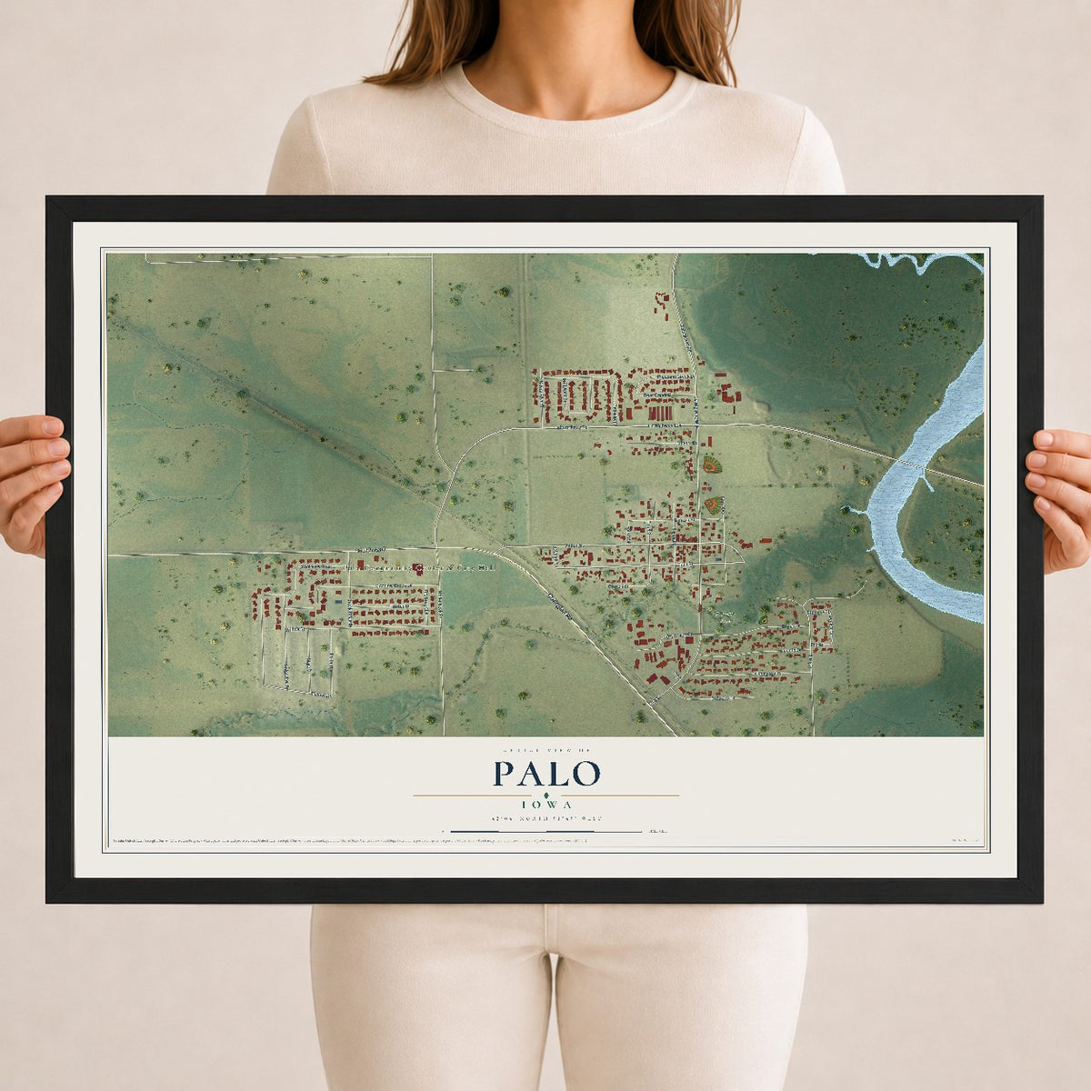 Map of Palo, Iowa, 18 x 24 inch print in a black wood frame