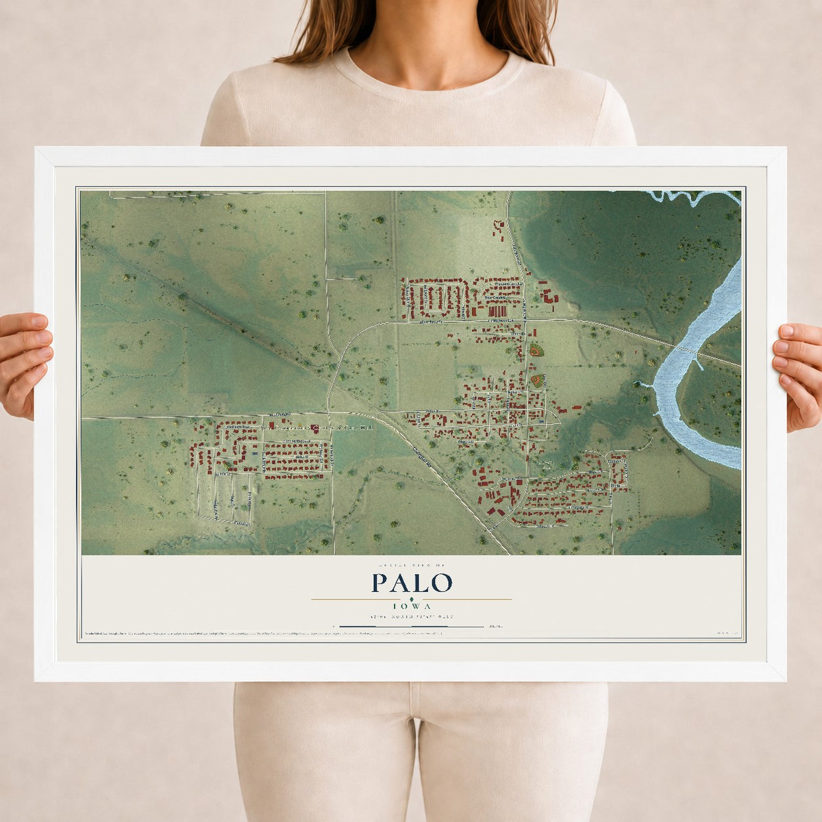 Map of Palo, Iowa, 18 x 24 inch print in a white wood frame