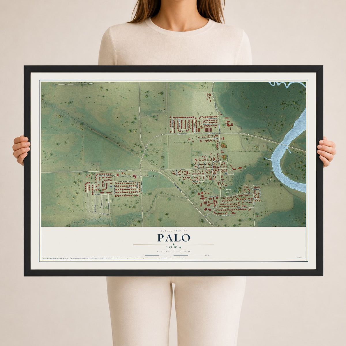 Map of Palo, Iowa, 24 x 36 inch print in a black wood frame