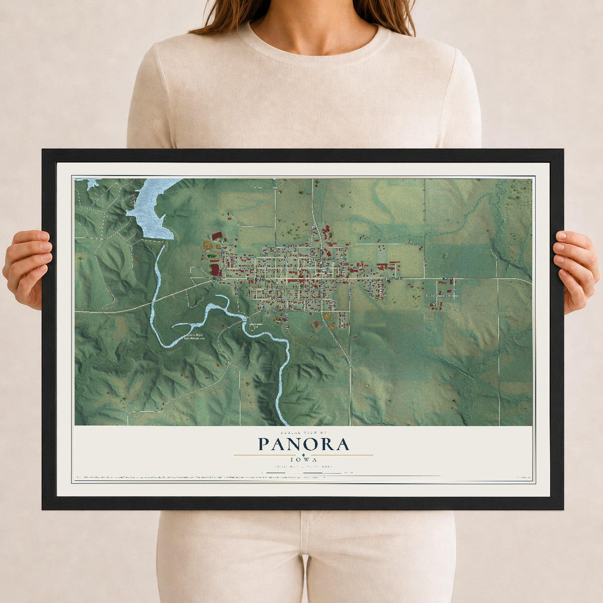 Map of Panora, Iowa, 12 x 18 inch print in a black wood frame