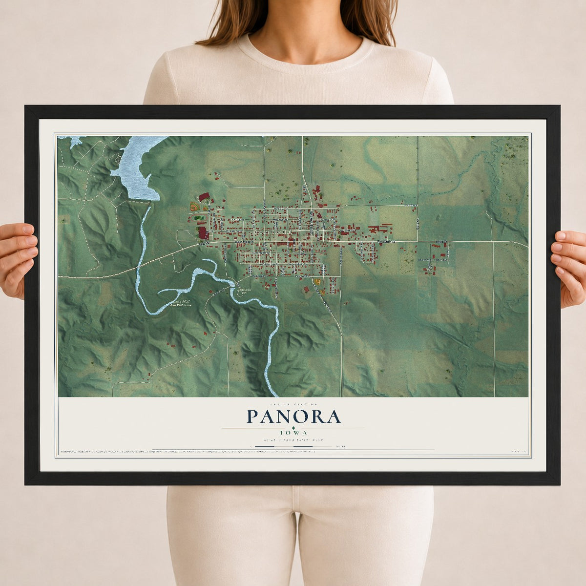 Map of Panora, Iowa, 18 x 24 inch print in a black wood frame