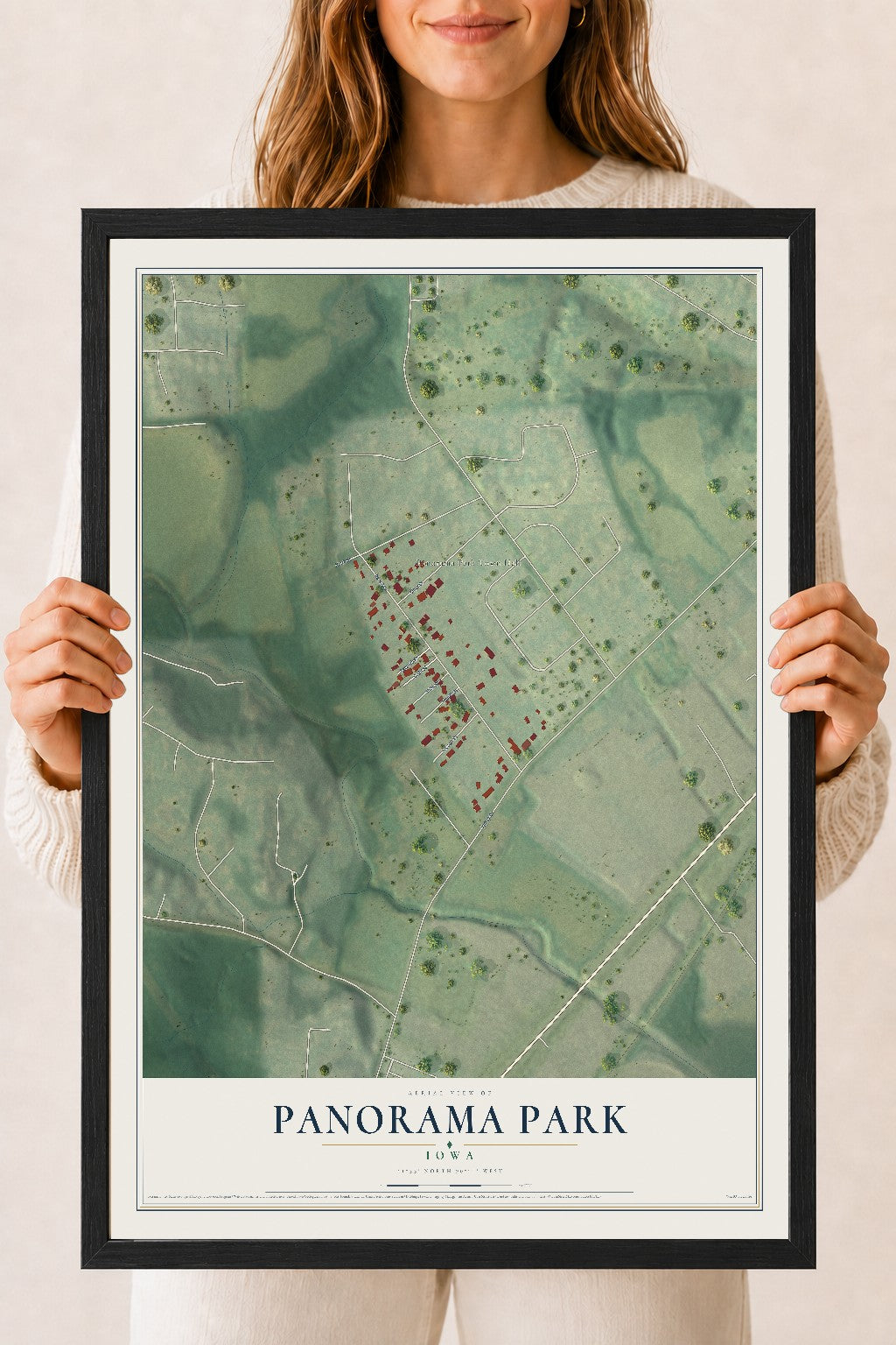 Map of Panorama Park, Iowa, 18 x 24 inch print in a black wood frame