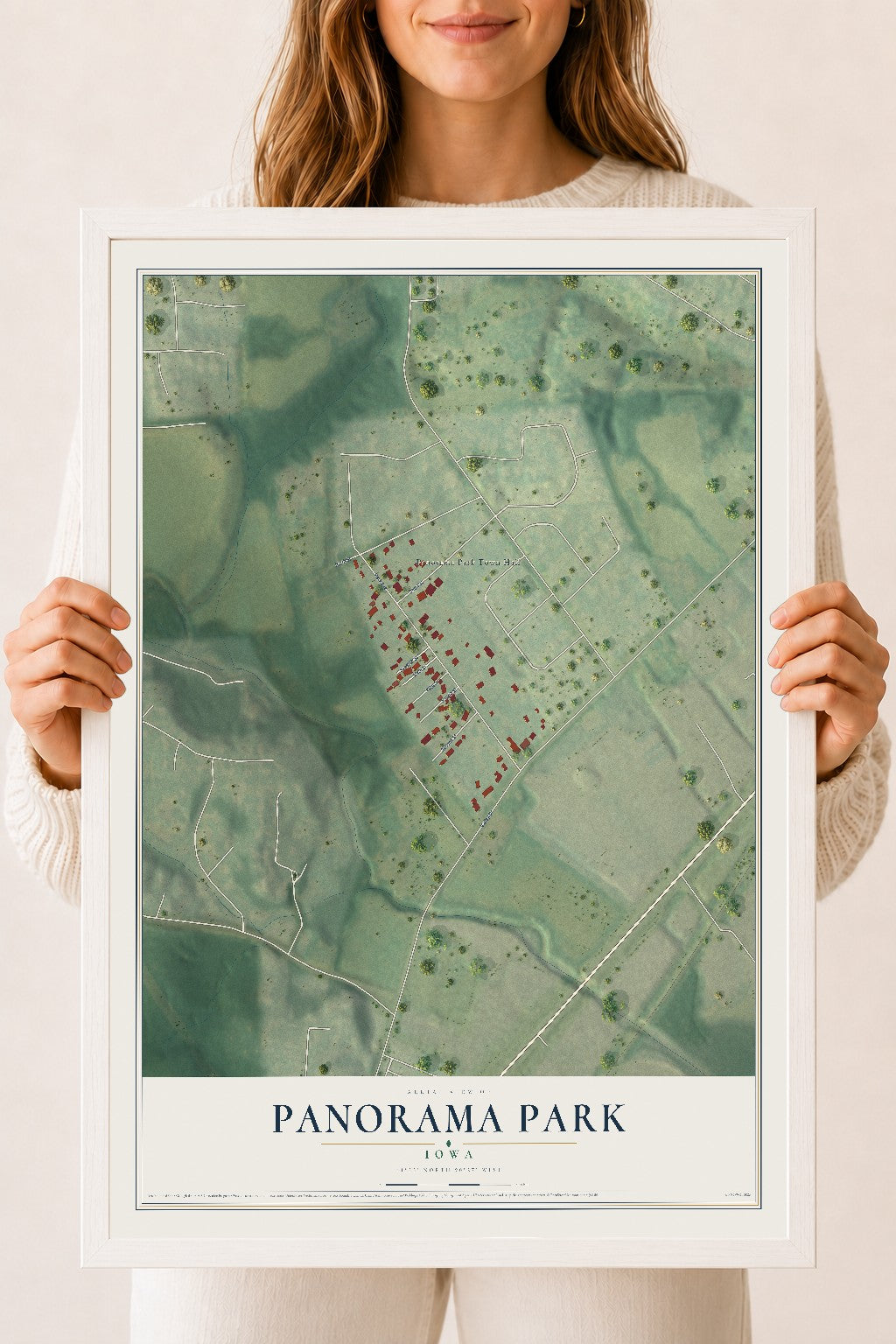 Map of Panorama Park, Iowa, 18 x 24 inch print in a white wood frame