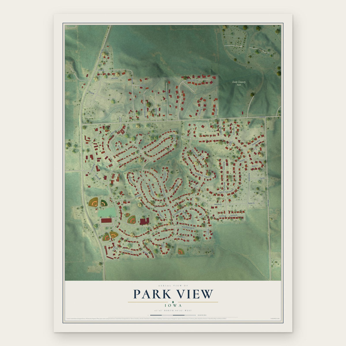 Park View, Iowa map print, the full design