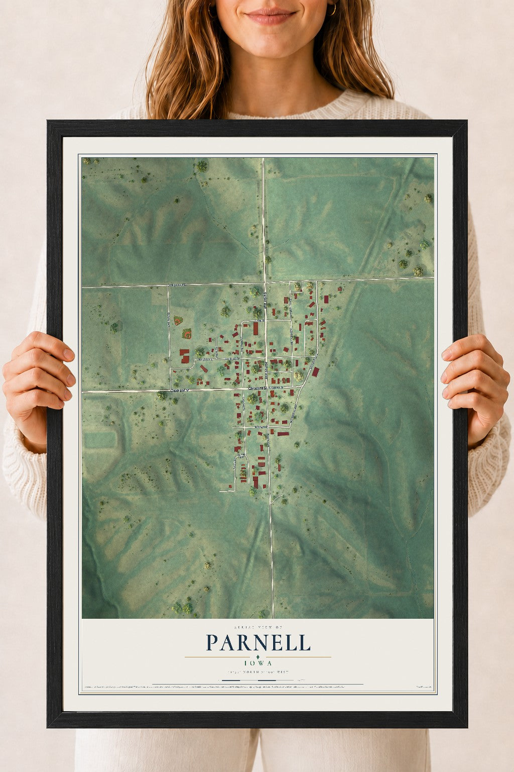 Map of Parnell, Iowa, 18 x 24 inch print in a black wood frame