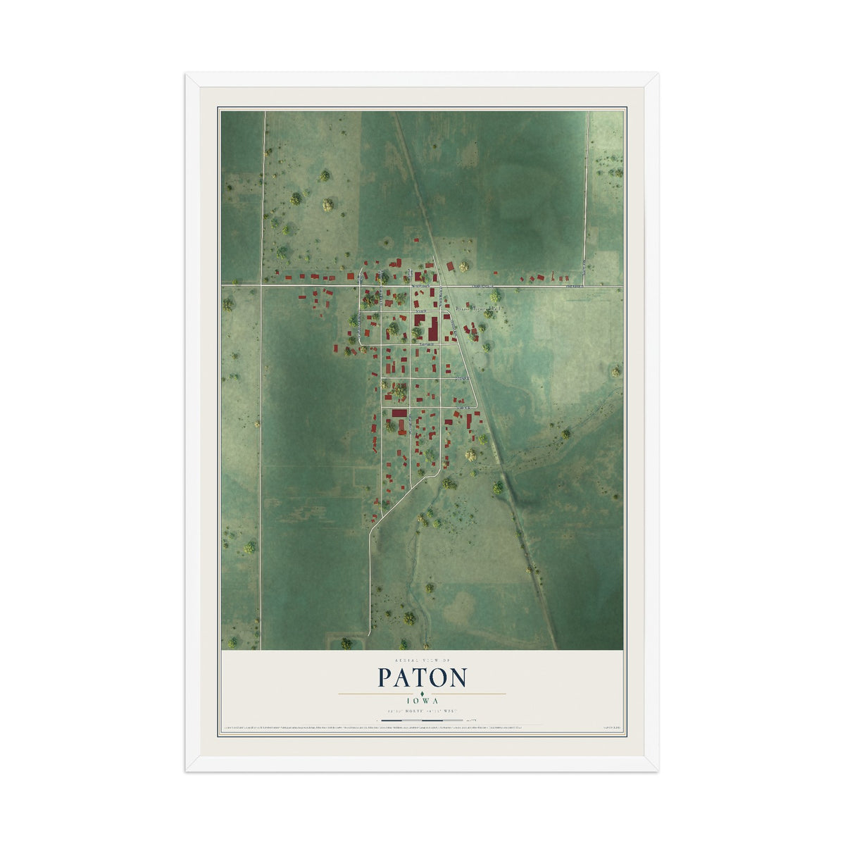Map of Paton, Iowa, 12 x 18 inch print in a white wood frame