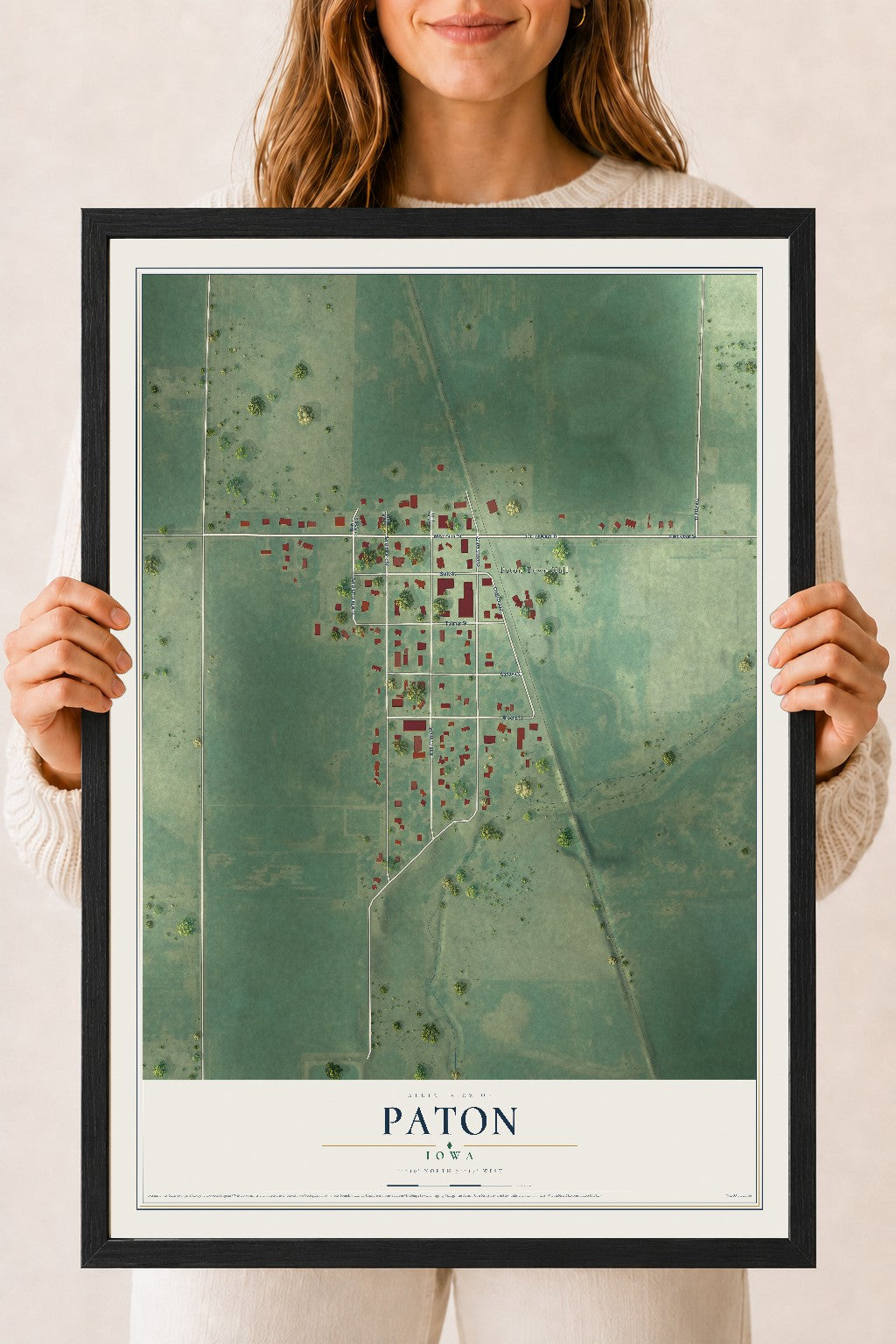 Map of Paton, Iowa, 18 x 24 inch print in a black wood frame