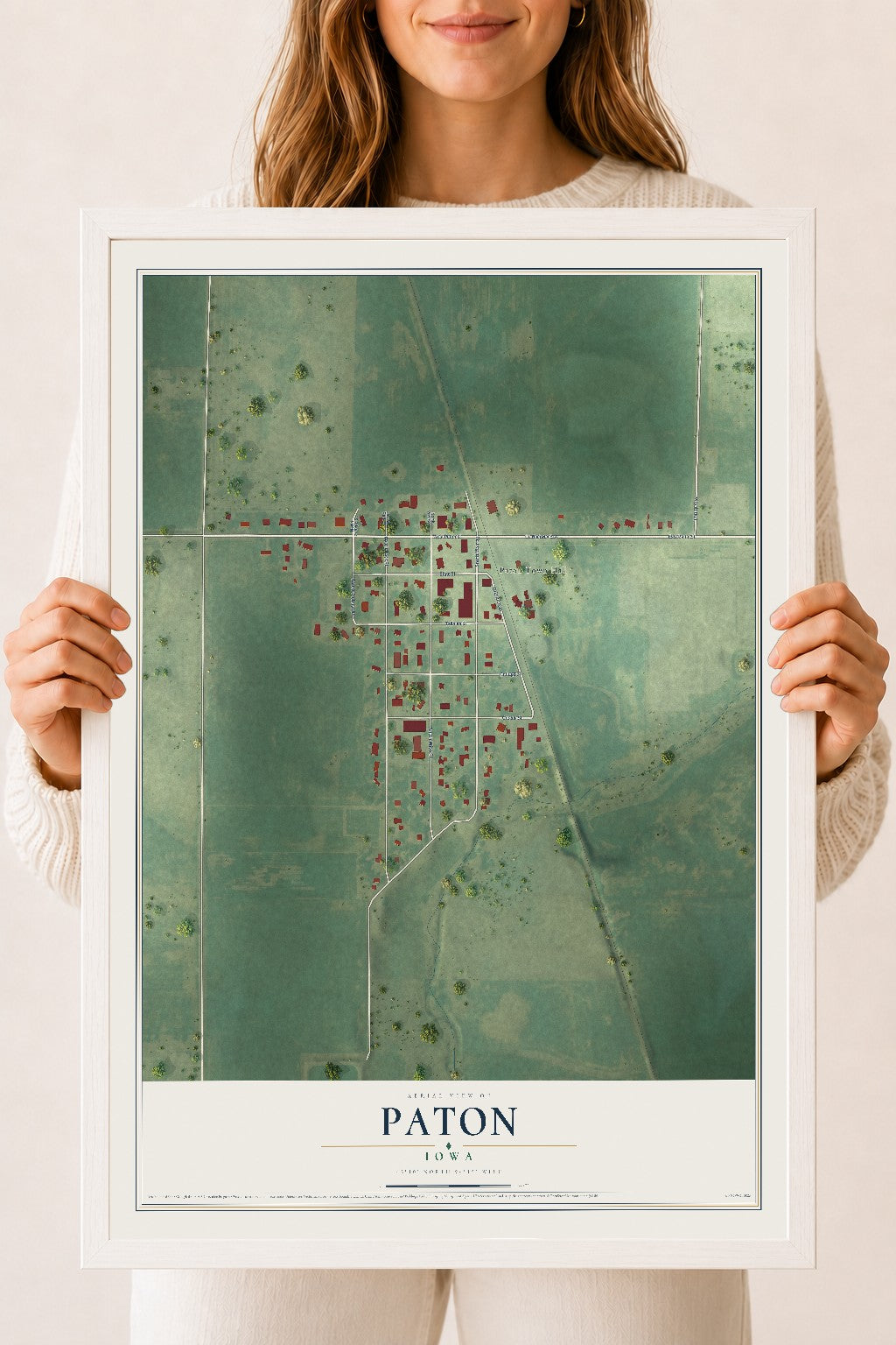 Map of Paton, Iowa, 18 x 24 inch print in a white wood frame