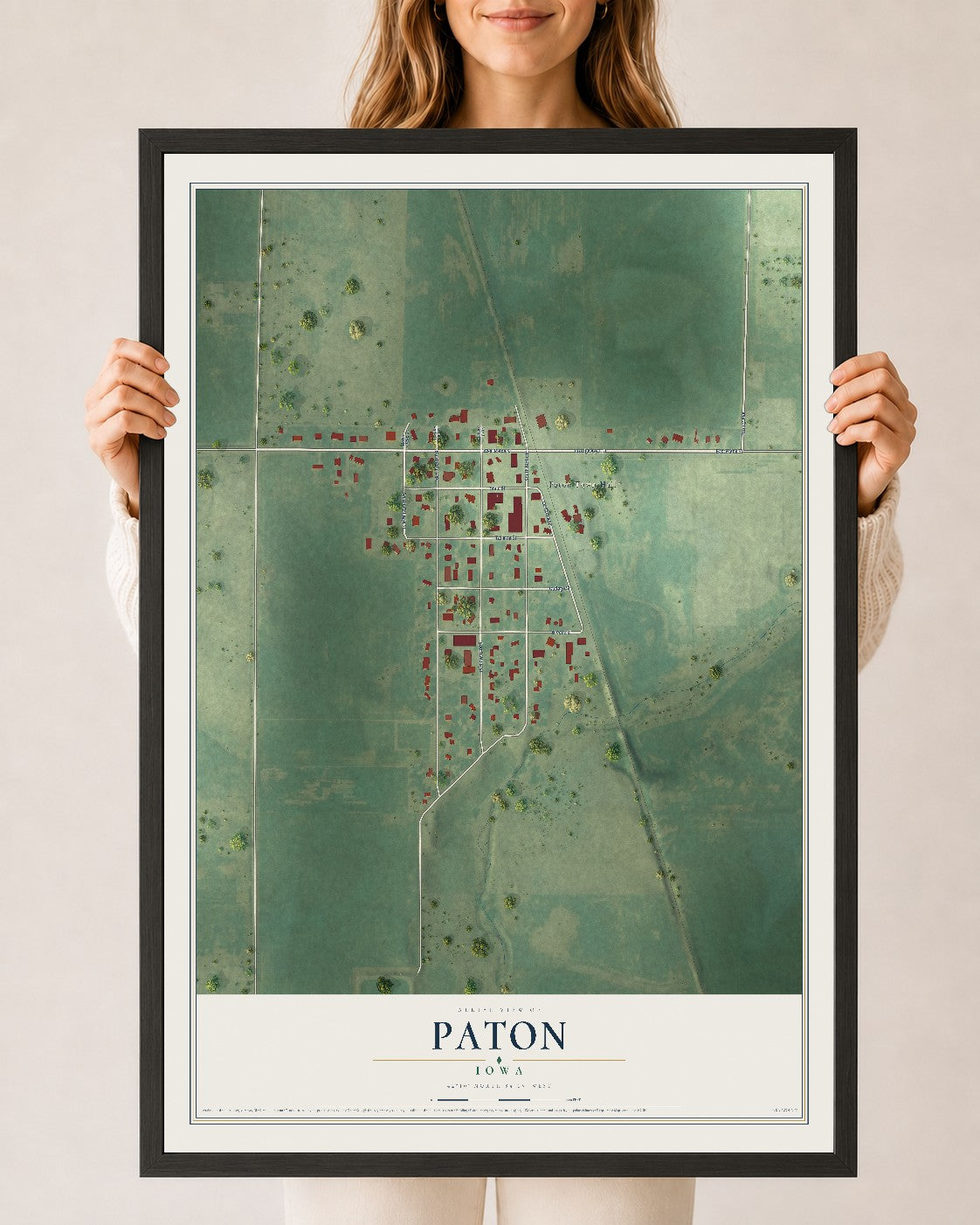 Map of Paton, Iowa, 24 x 36 inch print in a black wood frame