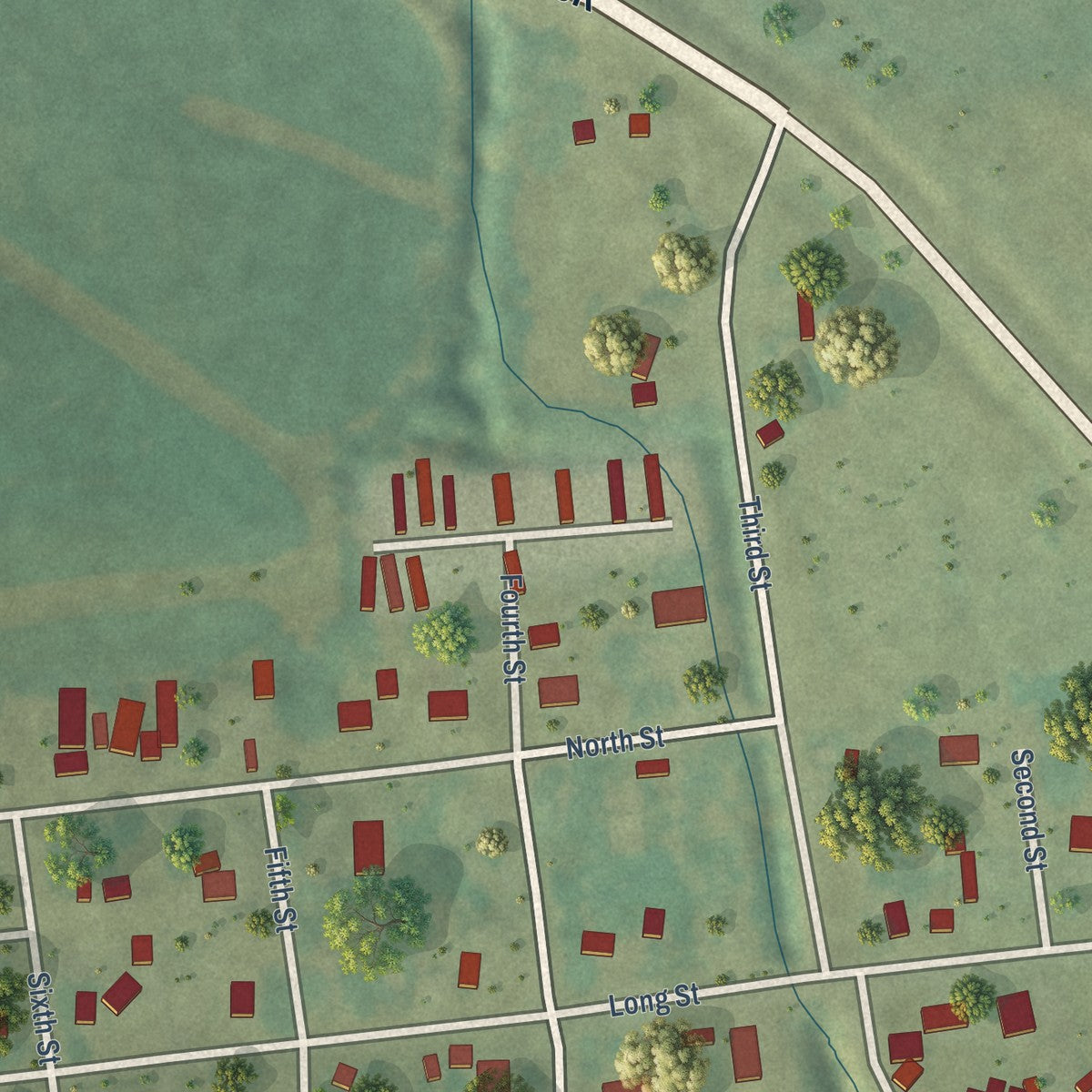 Close-up of the map of Patterson, Iowa print showing street and building detail