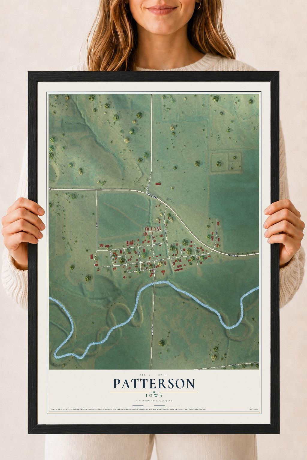 Map of Patterson, Iowa, 18 x 24 inch print in a black wood frame