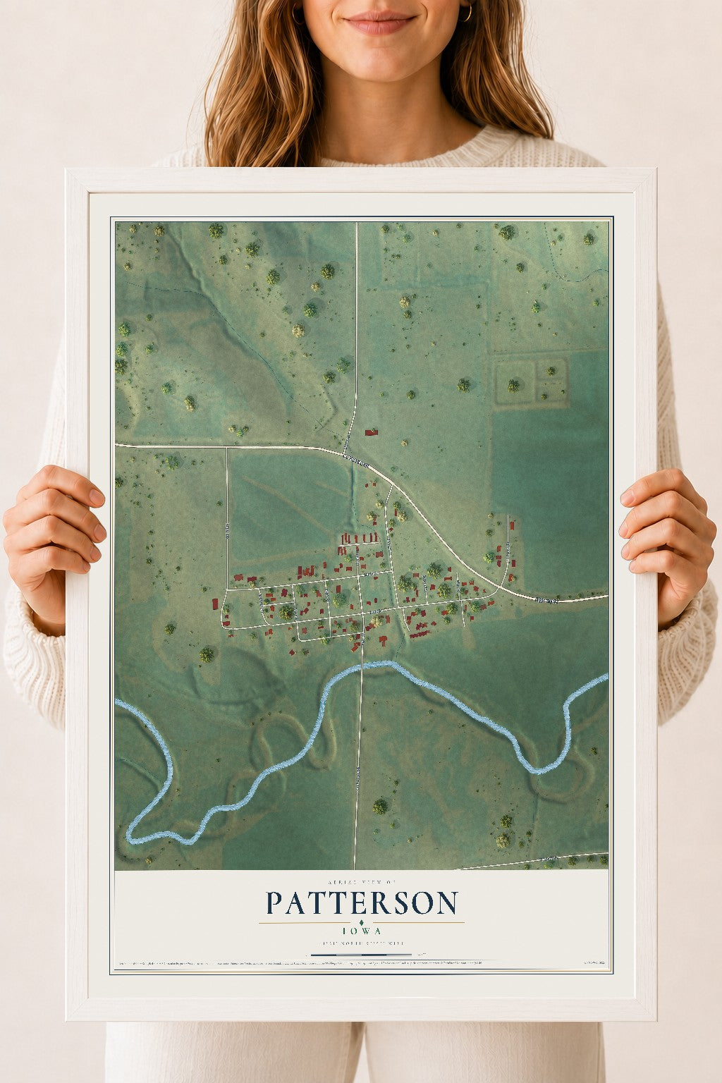 Map of Patterson, Iowa, 18 x 24 inch print in a white wood frame