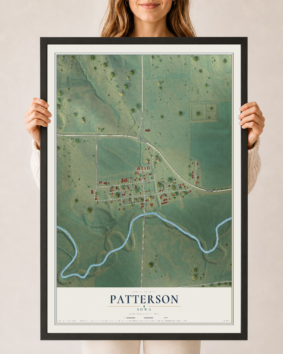 Map of Patterson, Iowa, 24 x 36 inch print in a black wood frame