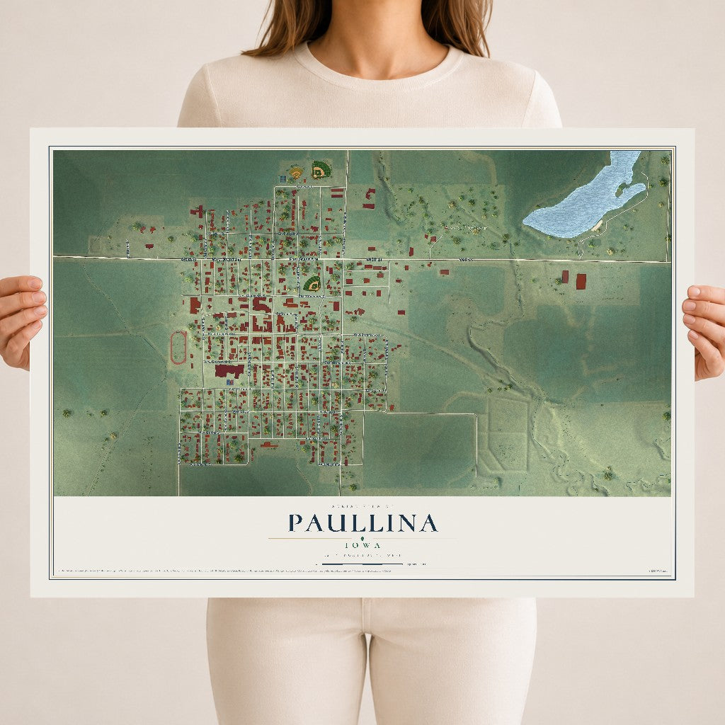 Map of Paullina, Iowa, 18 x 24 inch unframed archival matte print