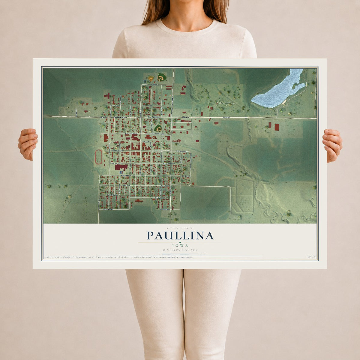 Map of Paullina, Iowa, 24 x 36 inch unframed archival matte print