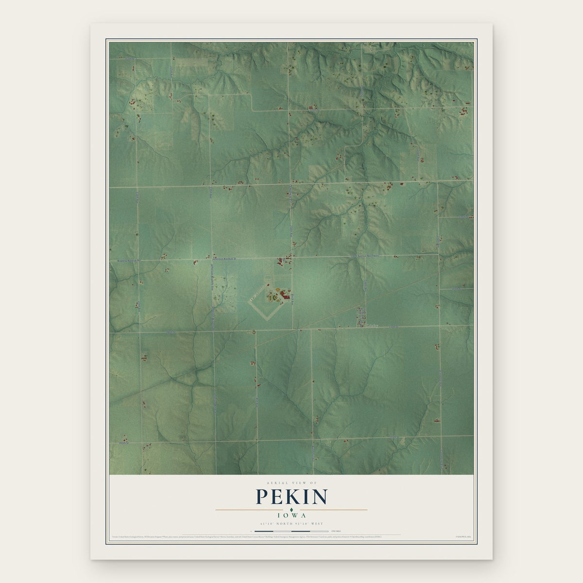Pekin, Iowa map print, the full design