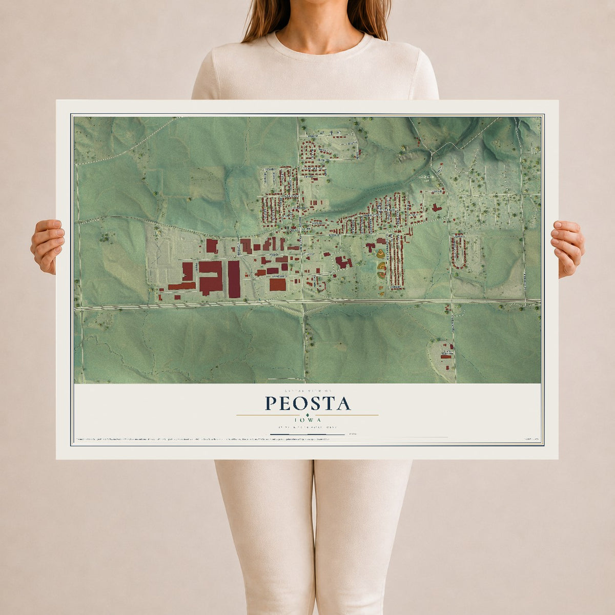 Map of Peosta, Iowa, 24 x 36 inch unframed archival matte print