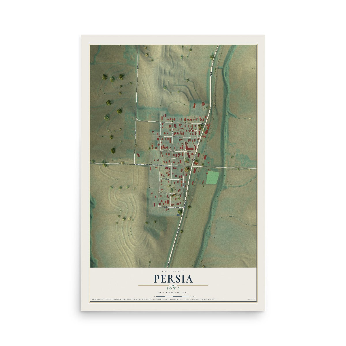 Map of Persia, Iowa, 12 x 18 inch unframed archival matte print