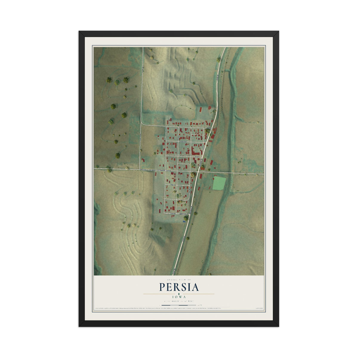 Map of Persia, Iowa, 12 x 18 inch print in a black wood frame