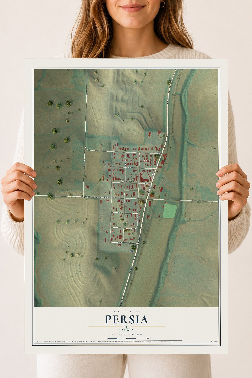 Map of Persia, Iowa, 18 x 24 inch unframed archival matte print