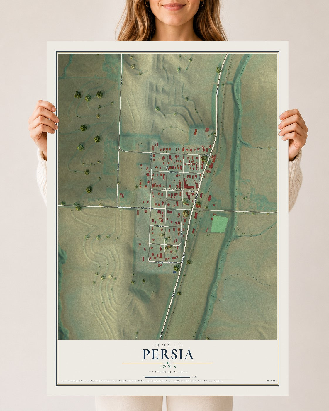 Map of Persia, Iowa, 24 x 36 inch unframed archival matte print